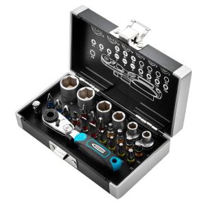 Набор головок и бит 26 пр.1/4" 5-13мм 6-гр.с трещоткой и оснасткой в кейсе, блистер GROSS