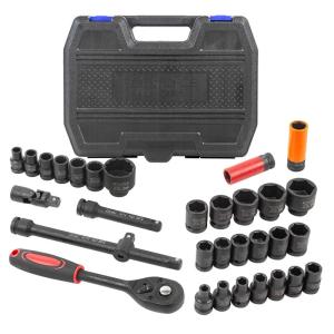 Набор головок 32 пр.1/2" 10-32мм 6-гр.ударных с трещоткой и оснасткой, кейс ROCKFORCE